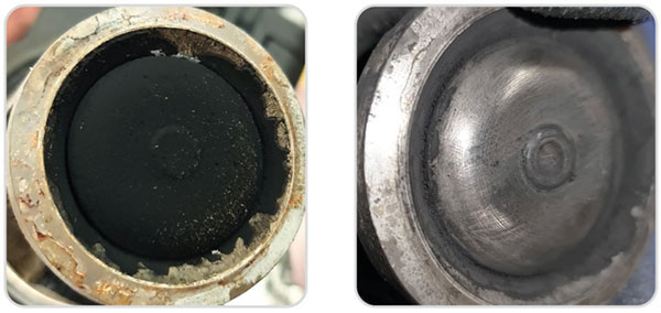 Stempler f�r og efter en behandling med H2 BLASTER